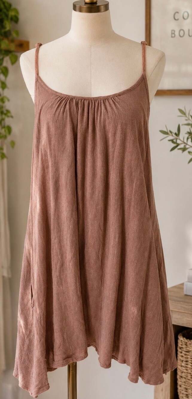 Mustard Seed Boho Tunic Top Cami Dress Size S Rust Spaghetti Strap (g1)